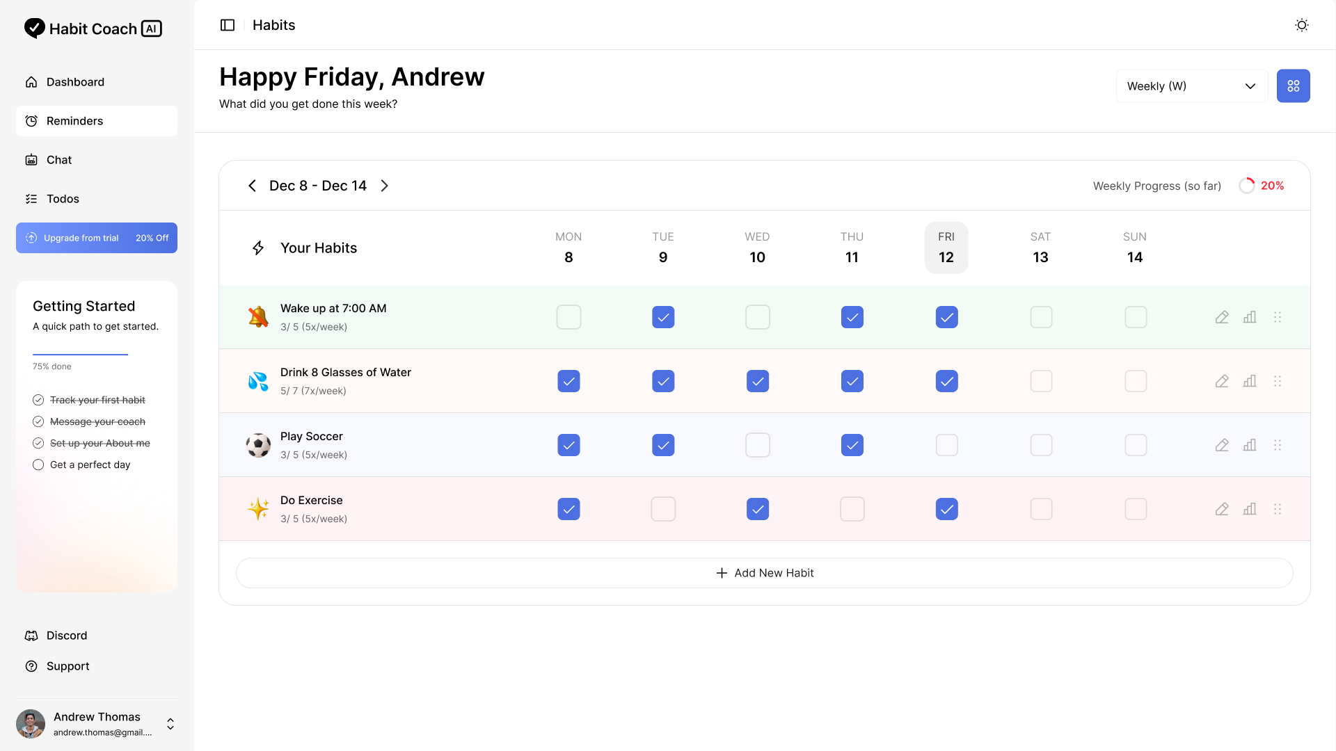 Habit tracker light mode